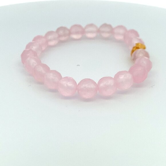 24K Gold Money Bag Lucky Charm Bracelet Gemstones Rose Quartz Faceted - Picture 4 of 8